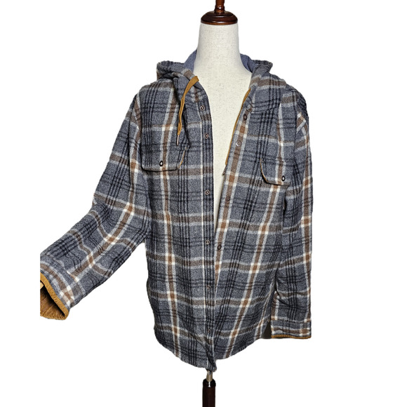 Prana Asgard Hooded  Wool Plaid Flannel Coat Jacket Shacket XL - Picture 1 of 16
